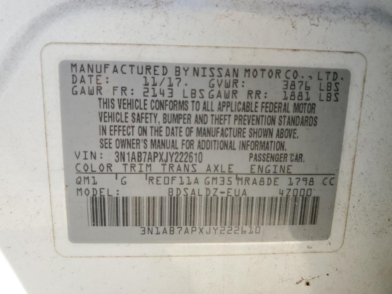 Photo 11 VIN: 3N1AB7APXJY222610 - NISSAN SENTRA 