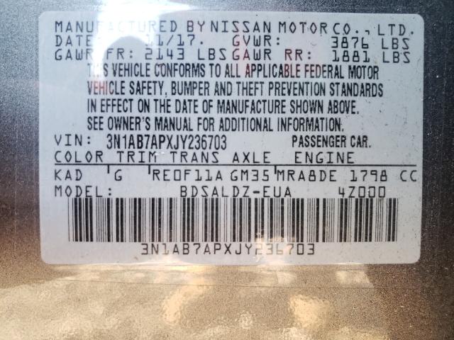 Photo 9 VIN: 3N1AB7APXJY236703 - NISSAN SENTRA S 