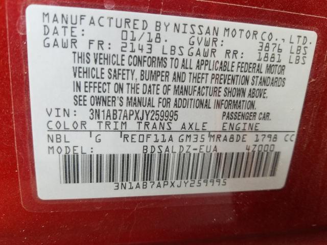 Photo 9 VIN: 3N1AB7APXJY259995 - NISSAN SENTRA S 