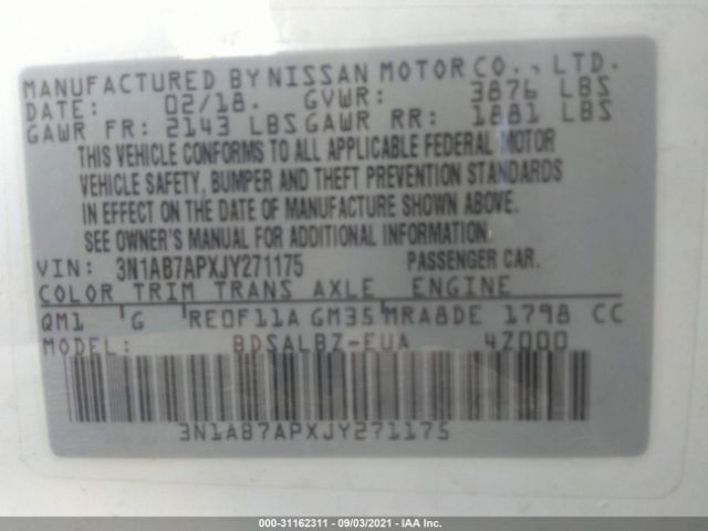 Photo 8 VIN: 3N1AB7APXJY271175 - NISSAN SENTRA 