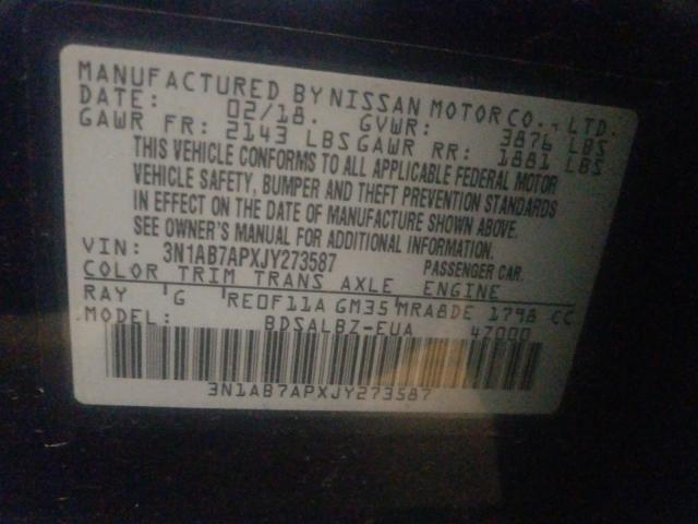 Photo 9 VIN: 3N1AB7APXJY273587 - NISSAN SENTRA S 