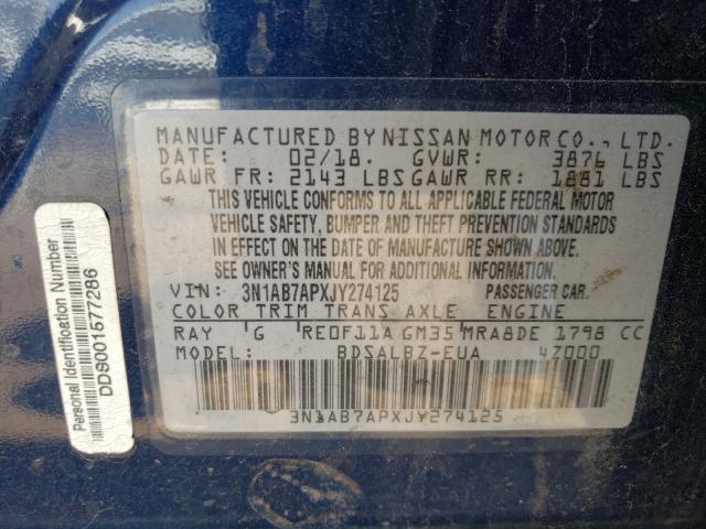 Photo 9 VIN: 3N1AB7APXJY274125 - NISSAN SENTRA S 