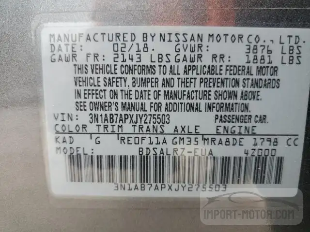 Photo 11 VIN: 3N1AB7APXJY275503 - NISSAN SENTRA 