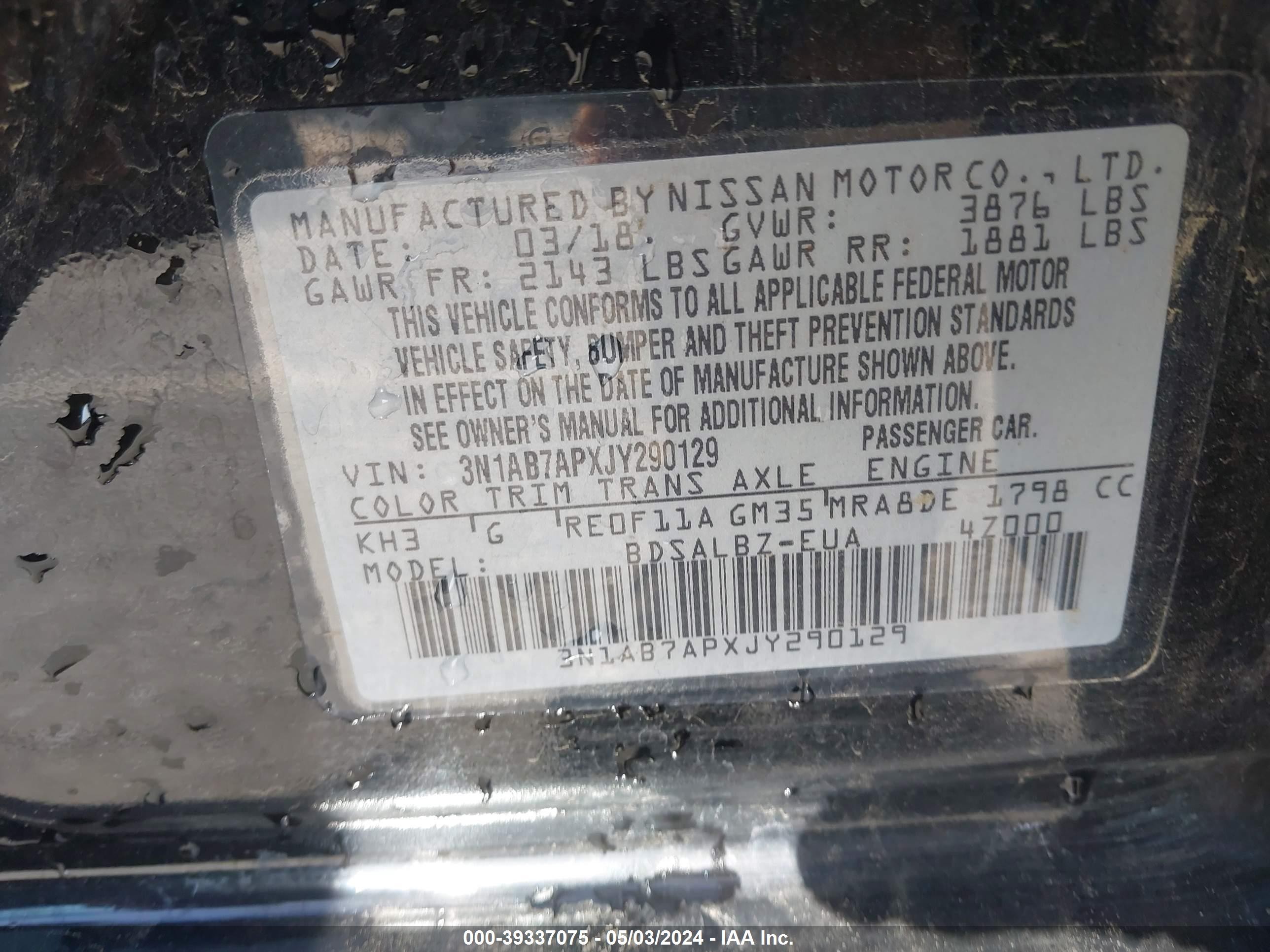 Photo 8 VIN: 3N1AB7APXJY290129 - NISSAN SENTRA 