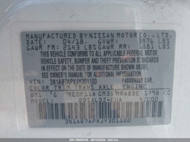 Photo 8 VIN: 3N1AB7APXJY301100 - NISSAN SENTRA 