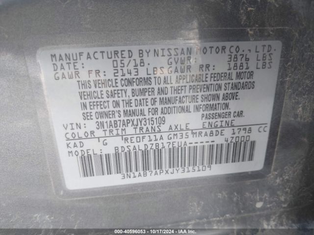 Photo 8 VIN: 3N1AB7APXJY315109 - NISSAN SENTRA 