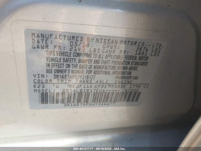 Photo 8 VIN: 3N1AB7APXJY316177 - NISSAN SENTRA 