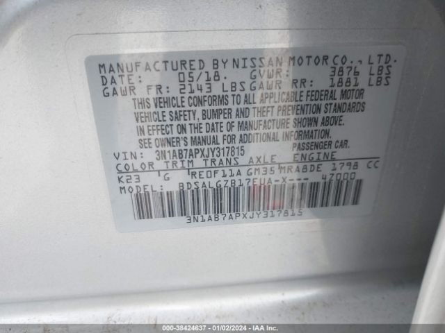 Photo 8 VIN: 3N1AB7APXJY317815 - NISSAN SENTRA 