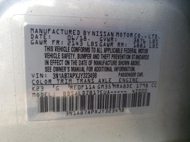 Photo 9 VIN: 3N1AB7APXJY323498 - NISSAN SENTRA S 