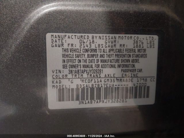 Photo 8 VIN: 3N1AB7APXJY328281 - NISSAN SENTRA 