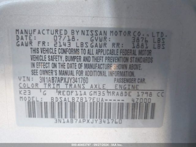 Photo 8 VIN: 3N1AB7APXJY341760 - NISSAN SENTRA 