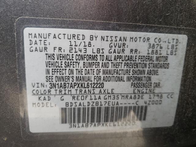 Photo 9 VIN: 3N1AB7APXKL612220 - NISSAN SENTRA S 