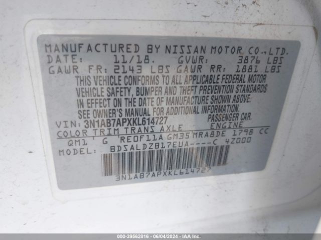 Photo 8 VIN: 3N1AB7APXKL614727 - NISSAN SENTRA 