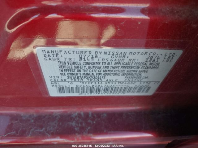 Photo 8 VIN: 3N1AB7APXKY204478 - NISSAN SENTRA 