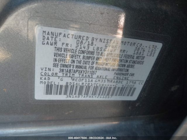 Photo 8 VIN: 3N1AB7APXKY211057 - NISSAN SENTRA 