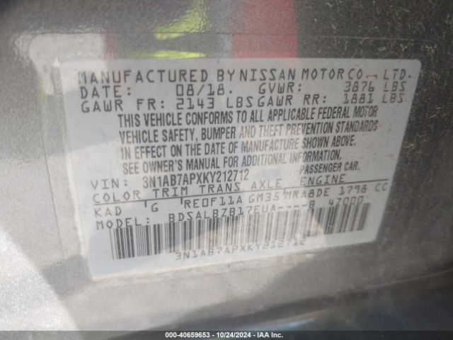 Photo 8 VIN: 3N1AB7APXKY212712 - NISSAN SENTRA 