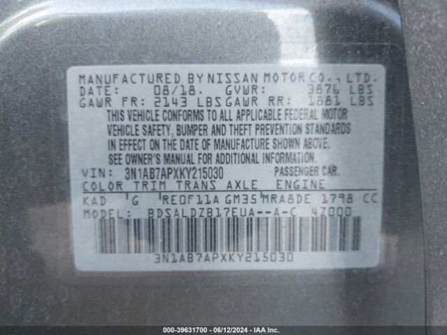 Photo 8 VIN: 3N1AB7APXKY215030 - NISSAN SENTRA 