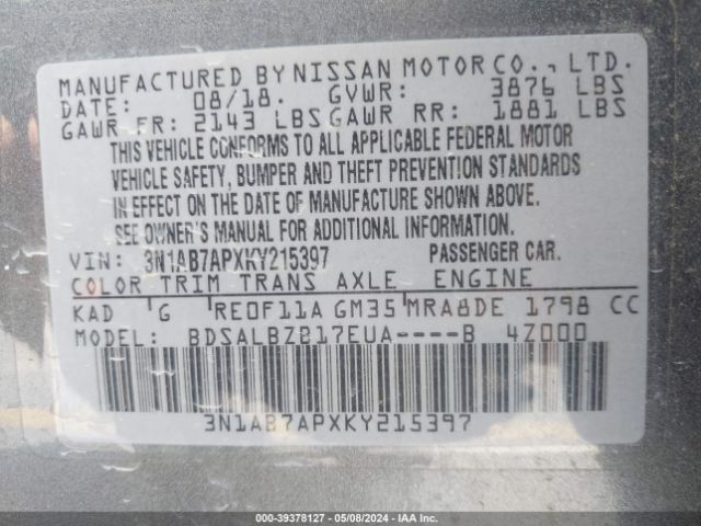 Photo 8 VIN: 3N1AB7APXKY215397 - NISSAN SENTRA 