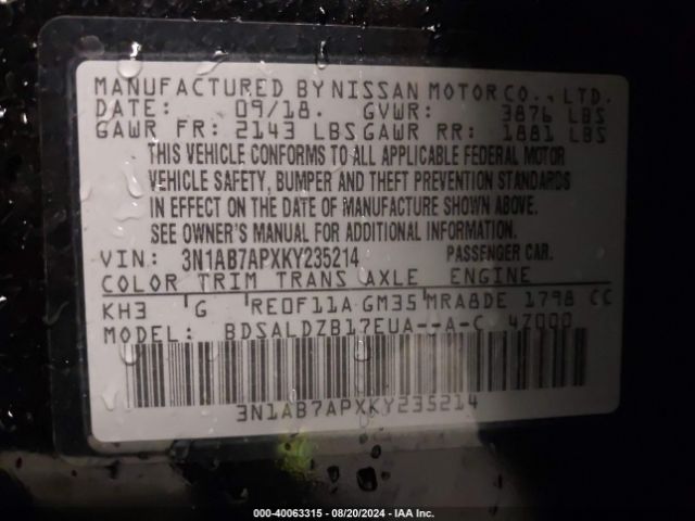 Photo 8 VIN: 3N1AB7APXKY235214 - NISSAN SENTRA 