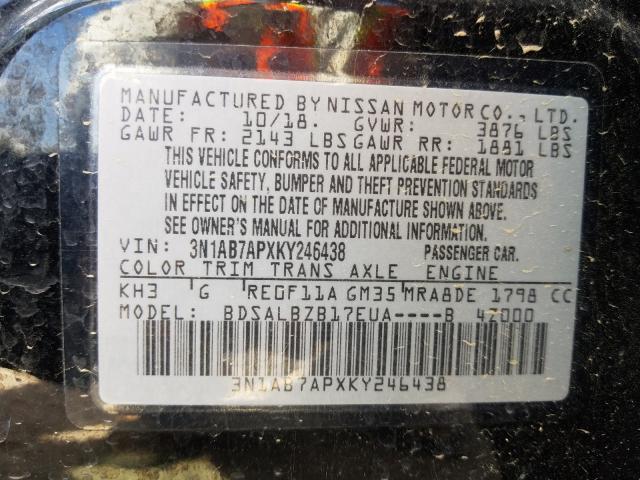 Photo 9 VIN: 3N1AB7APXKY246438 - NISSAN SENTRA S 