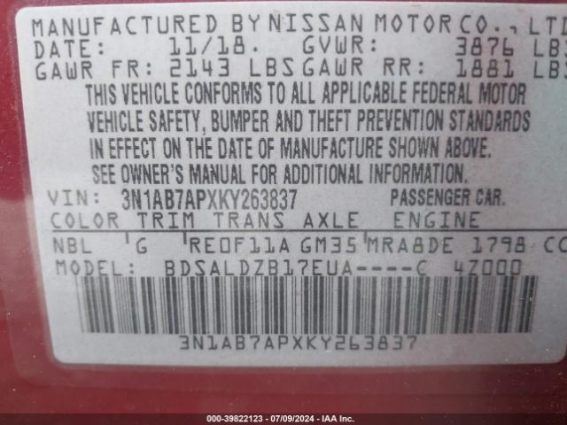 Photo 8 VIN: 3N1AB7APXKY263837 - NISSAN SENTRA 