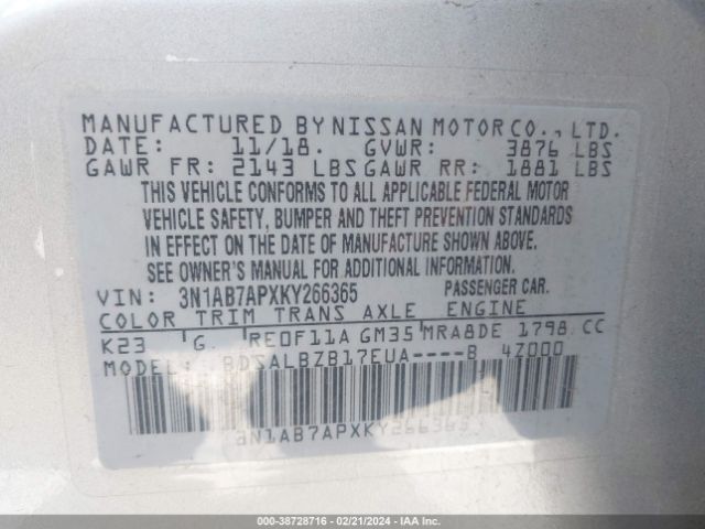 Photo 8 VIN: 3N1AB7APXKY266365 - NISSAN SENTRA 