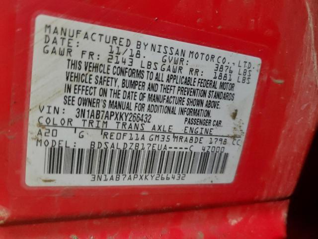 Photo 11 VIN: 3N1AB7APXKY266432 - NISSAN SENTRA 