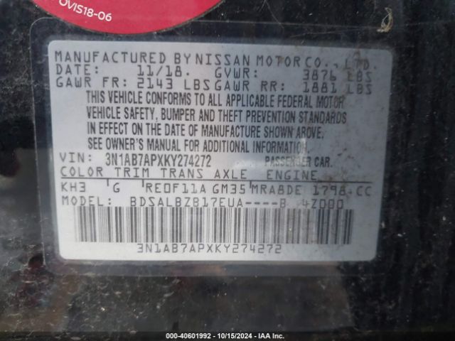 Photo 8 VIN: 3N1AB7APXKY274272 - NISSAN SENTRA 