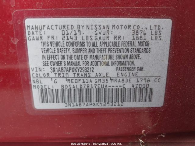 Photo 8 VIN: 3N1AB7APXKY293212 - NISSAN SENTRA 