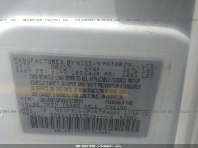 Photo 8 VIN: 3N1AB7APXKY312681 - NISSAN SENTRA 