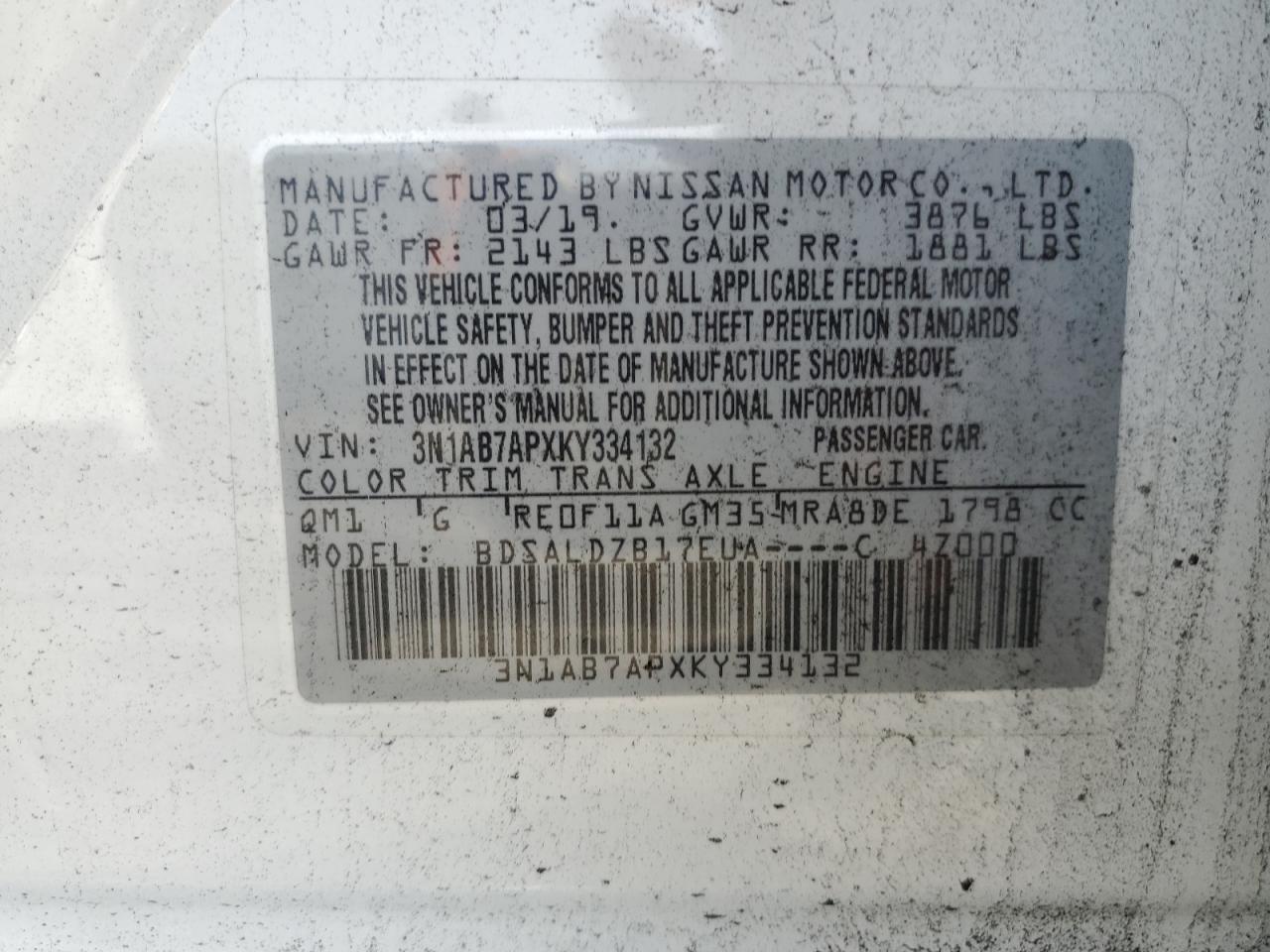 Photo 11 VIN: 3N1AB7APXKY334132 - NISSAN SENTRA 