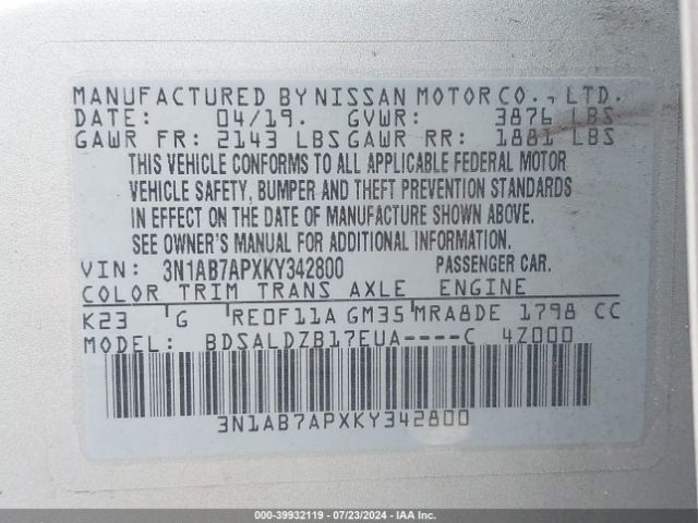 Photo 8 VIN: 3N1AB7APXKY342800 - NISSAN SENTRA 