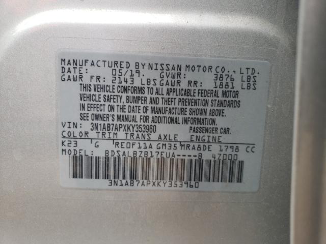 Photo 9 VIN: 3N1AB7APXKY353960 - NISSAN SENTRA S 