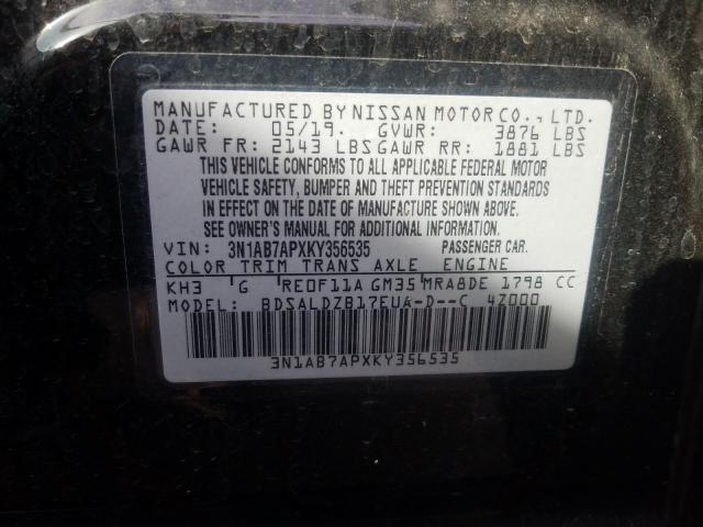 Photo 9 VIN: 3N1AB7APXKY356535 - NISSAN SENTRA S 