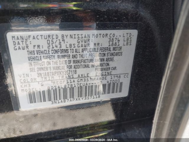 Photo 8 VIN: 3N1AB7APXKY357118 - NISSAN SENTRA 