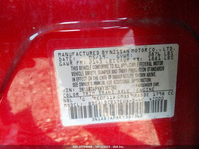 Photo 8 VIN: 3N1AB7APXKY357362 - NISSAN SENTRA 