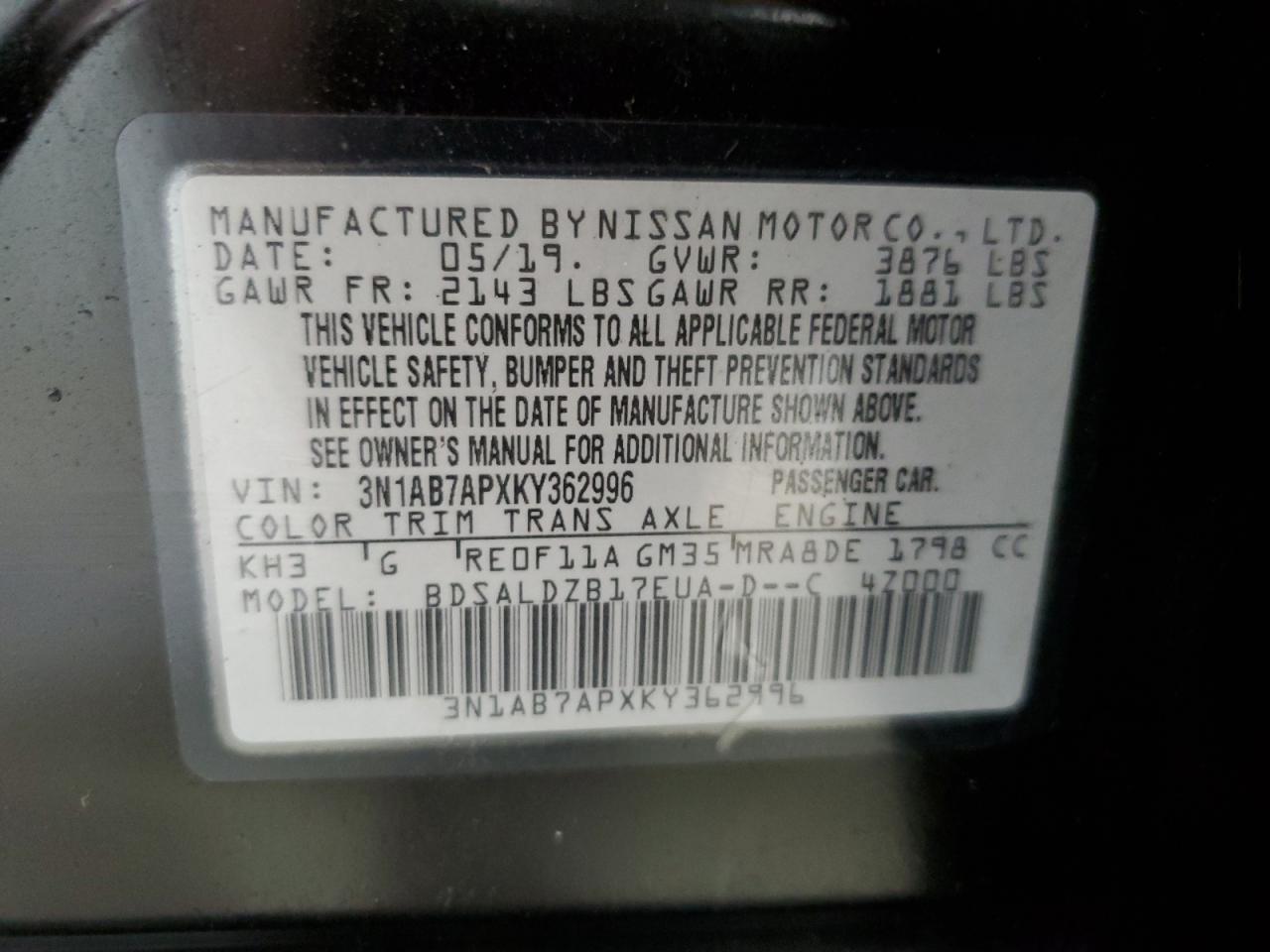 Photo 11 VIN: 3N1AB7APXKY362996 - NISSAN SENTRA 