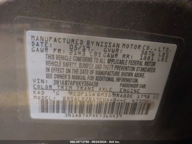 Photo 8 VIN: 3N1AB7APXKY364439 - NISSAN SENTRA 