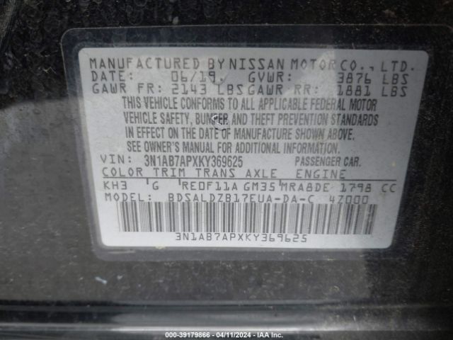 Photo 8 VIN: 3N1AB7APXKY369625 - NISSAN SENTRA 