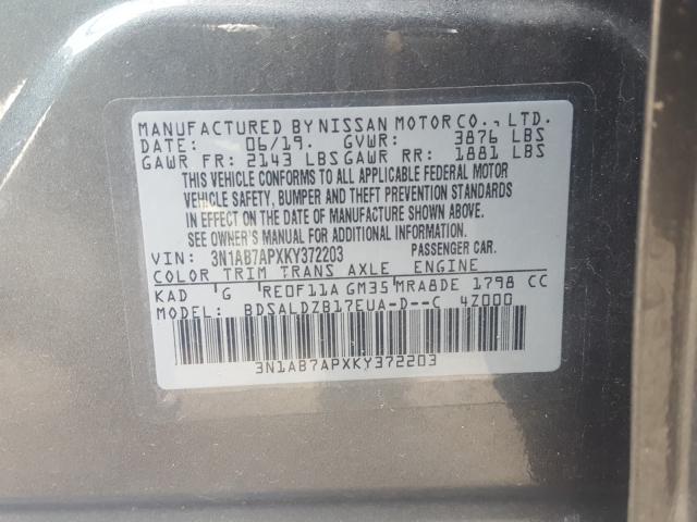 Photo 9 VIN: 3N1AB7APXKY372203 - NISSAN SENTRA S 