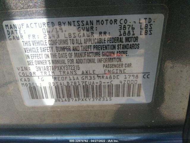 Photo 8 VIN: 3N1AB7APXKY372315 - NISSAN SENTRA 