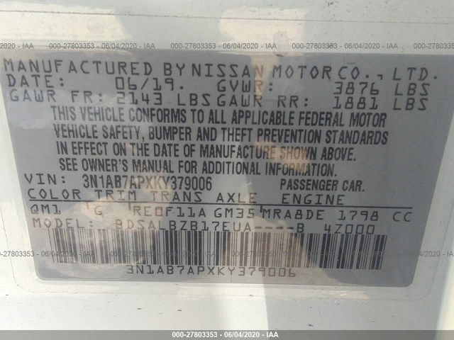 Photo 8 VIN: 3N1AB7APXKY379006 - NISSAN SENTRA 