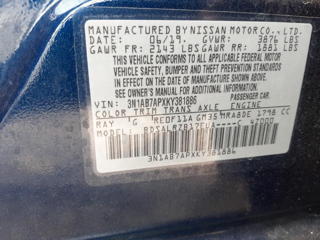 Photo 9 VIN: 3N1AB7APXKY381886 - NISSAN SENTRA S 