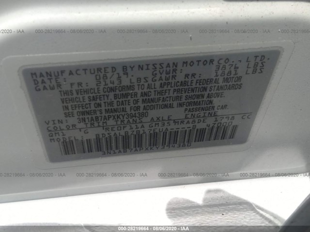 Photo 8 VIN: 3N1AB7APXKY394380 - NISSAN SENTRA 