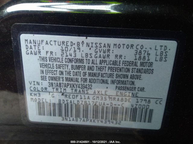 Photo 8 VIN: 3N1AB7APXKY439432 - NISSAN SENTRA 