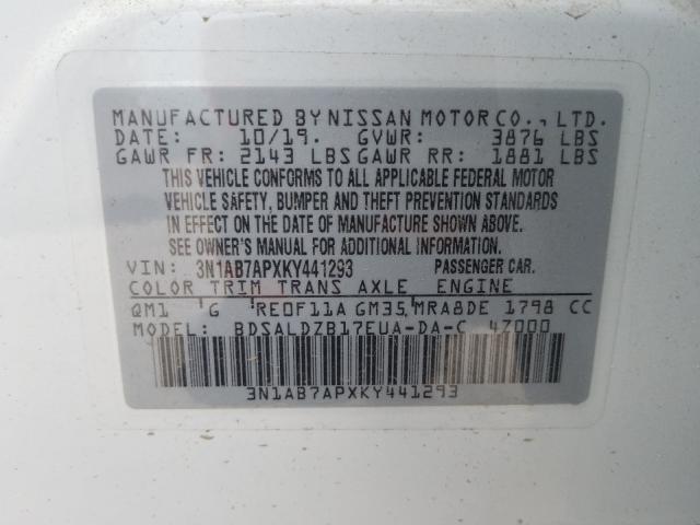 Photo 9 VIN: 3N1AB7APXKY441293 - NISSAN SENTRA S 