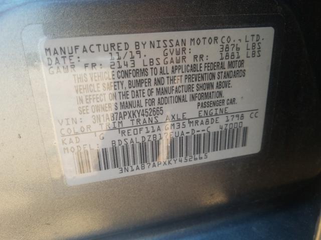 Photo 9 VIN: 3N1AB7APXKY452665 - NISSAN SENTRA S 