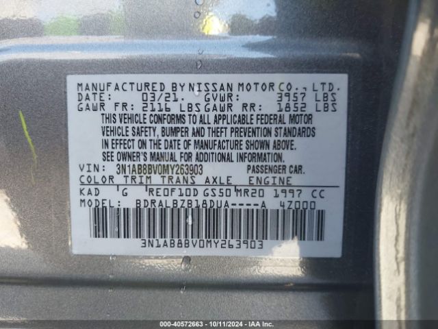 Photo 8 VIN: 3N1AB8BV0MY263903 - NISSAN SENTRA 