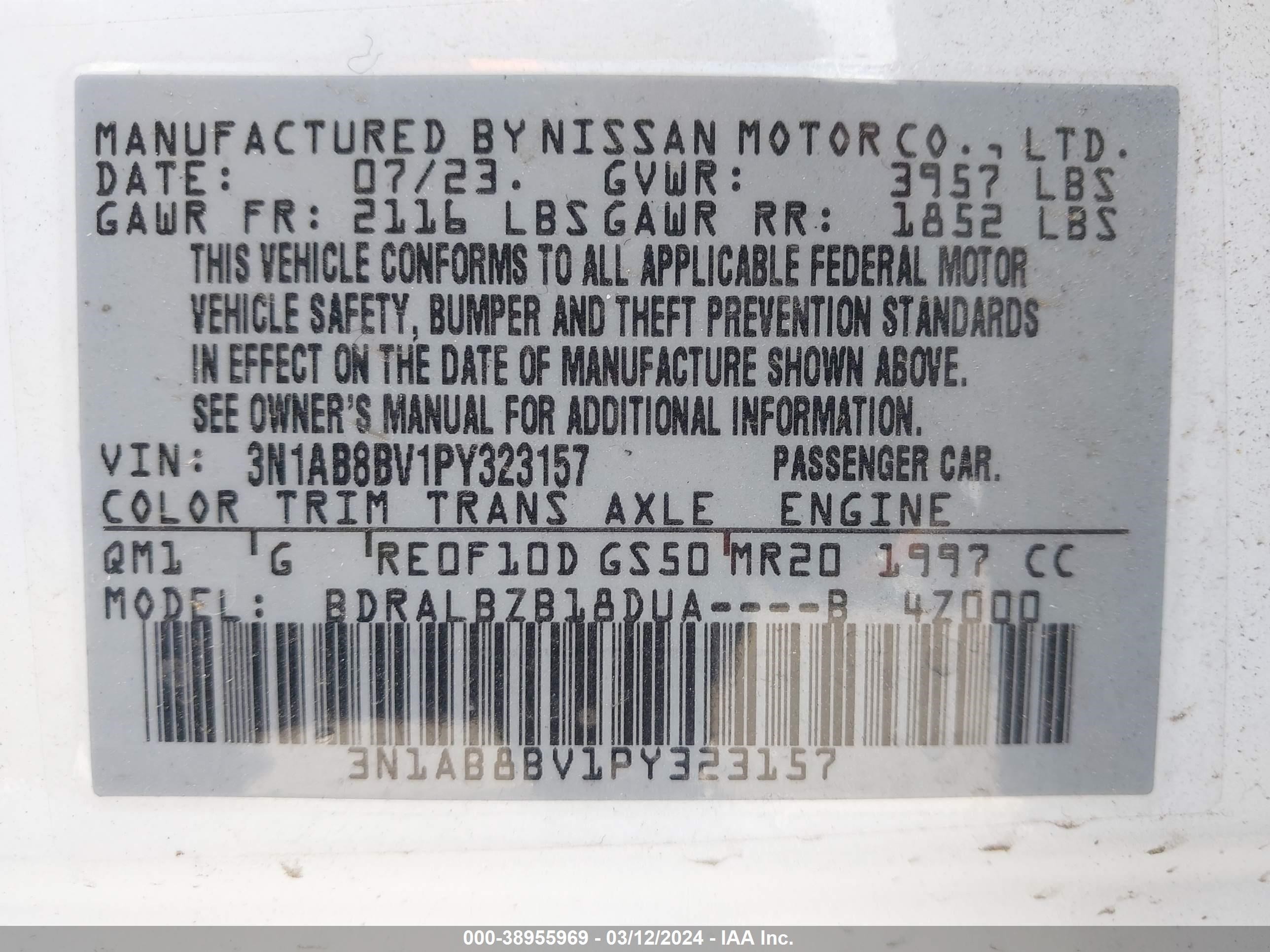 Photo 8 VIN: 3N1AB8BV1PY323157 - NISSAN SENTRA 