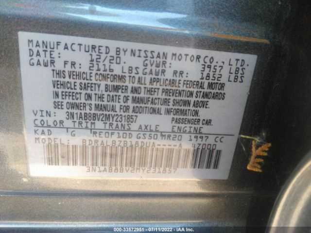 Photo 8 VIN: 3N1AB8BV2MY231857 - NISSAN SENTRA 